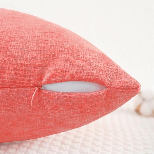 Image of CaliTime Pack of 2 Cozy Bolster Pillow Covers Cases for Couch Sofa Home Decoration Solid Dyed Soft Chenille 12 X 20 Inches Living Coral