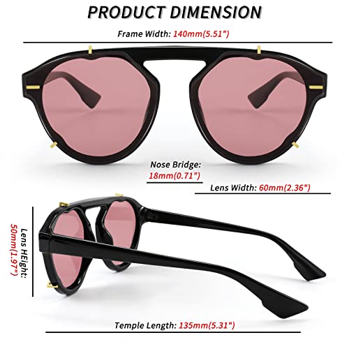 FEISEDY Women Vintage Round Sunglasses Flat Top Studded Frame Simple Luxury Sunglasses Men B23033