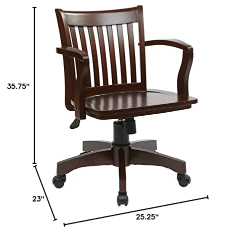 Osp Home Furnishings Deluxe Wood Banker's Desk Chair With Adjustable Height, Locking Tilt, And Heavy Duty Base, Espresso #TOP2