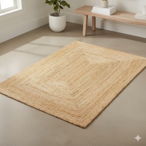 Craft Trade Natural Jute Area Rug Boho Braided Hand Woven Vintage Sisal Rug Reversible Home Decor Farmhouse Carpet Rag Rug for Kitchen Living Room and Bedroom - Rectangle 90x150 cm