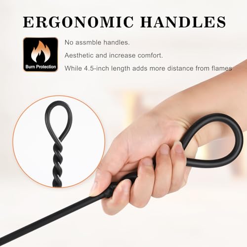 image for Gtongoko 35 Inch Fireplace Tools Set 5 Pcs Black Wrought Iron Large Fi