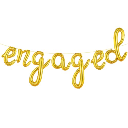 KatchOn Gold Engaged Balloons Letters - 16 Inch | Balloons for Engagement Decorations | Engaged Banner for Bachelorette Party Decorations | Engagement Balloons Banner