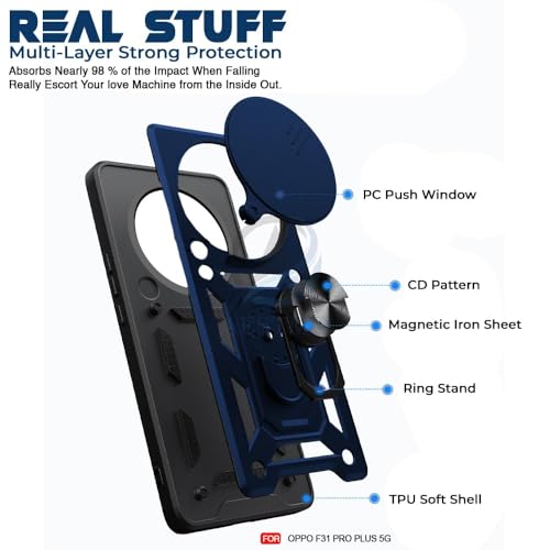 Image of AIBEX Back Cover Compatible for Oppo F31 Pro Plus | D10 Tough Armor Case | Sliding Camera Shield | 360 Protection | Kickstand Ring Holder | Military-Grade Bumper Case - Blue