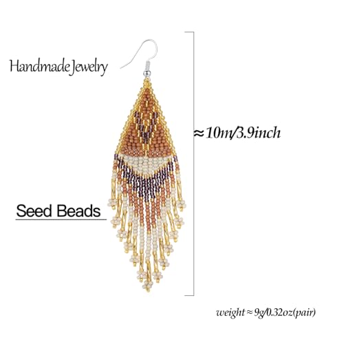 Bohemian Large Long Tassel Beaded Dangle Earrings Native Handmade Boho Statement Big Fringe for Women3