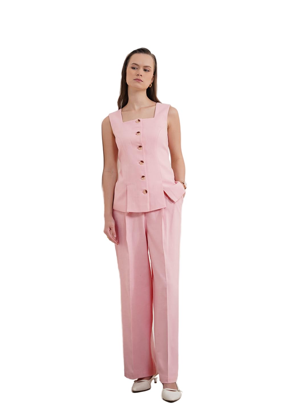 fablestreet Women Co-ord Set Regular Fit Cowl Neck Sleeveless Top & Midi Skirt Polka Dot Pattern | Premium Satin Fabric with Side Slit for Evening Parties-picture-47