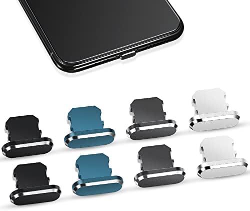 Frienda 8 Pieces Anti Dust Plugs Compatible with iPhone 11/12 Protects Charging Dust Cover Compatible with iPhone 11 12 Pro Max/X/XS/XR 7 8 Plus iPad Mini/Air (Navy Blue, Silver, Gray, Black)
