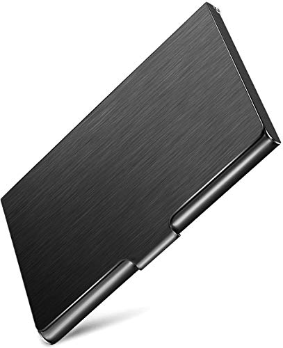 MaxGear Metal Business Card Holder for Men & Women, Professional Stainless Steel Card Case for Business Cards, Slim Purse Name Cards Holders Wallet with Interior Lining, Buckle Style Shut, Black
