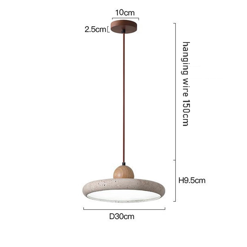 Wabi Sabi Lampa wisząca z kamienia naturalnego Okrągła dioda LED Żółta jaskinia Lampa wisząca z kamienia Nordic Żyrandol z drewna Wyspa kuchenna, 28 W Japoński styl Żółty trawertyn Lampy wiszą