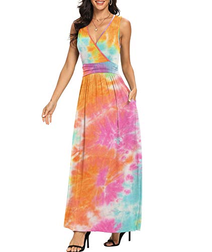 Image of LILBETTER Women Sleeveless Deep V Neck Loose Plain Long Maxi Casual Dress