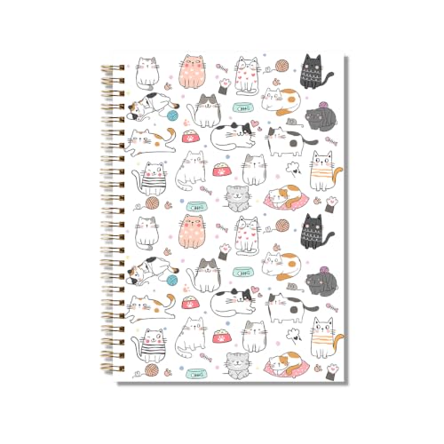 Cuaderno de gatos con tapa dura y espiral de 5.5 x 8.3 pulgadas para amantes de mascotas