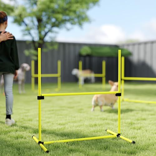 PawHut Agility Set Hunde 4-teiliges höhenverstellbar Agility-Ausrüstung Sprungstangen-Set Steckhürdenset mit 4 Hürden Tragetasche Koordinationstraining Sprungstangen-Set für Spiele Training