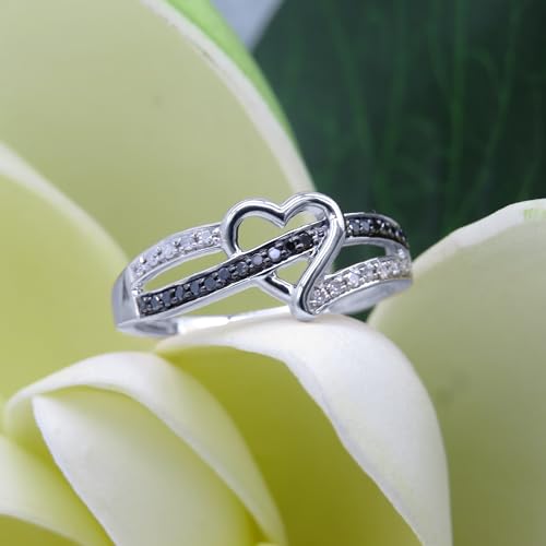 Dazzlingrock Collection Round 0.15 Carat Black & White Diamond Heart Promise Engagment Ring for Women in Solid Gold3