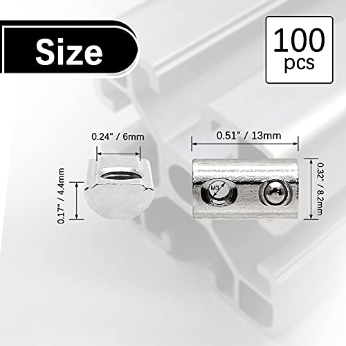 Rierdge 100 Pcs 2020 Series M5 Half Round Roll in Spring T Nuts, Roll in Spring Loaded T Nut for European Standard 20 Series 6mm T-Slot Aluminum Extrusion Profile