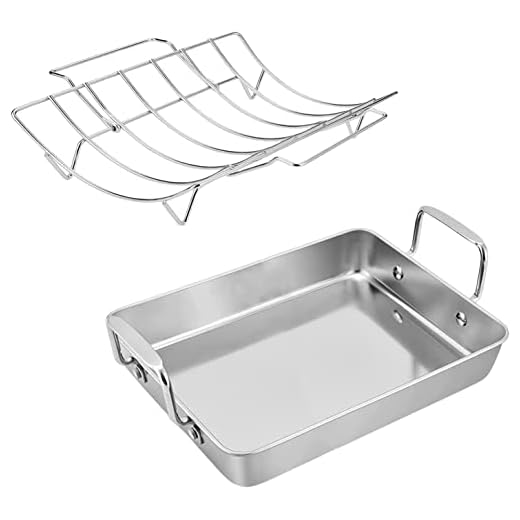 16 Inch Stainless Steel Roasting Pan - Large Turkey Roaster Pan with V Rack Stainless Steel For Thanksgiving Christmas, Healthy & Heavy Duty, Dishwasher Safe