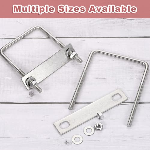 Image of uxcell 4Sets 304 Stainless Steel Square U-Bolts, 3.15 inch (80mm) Inner Width 4.72 inch (120mm) Length M8 with Nuts, Frame Plate, Gasket for Automobiles Trailer, Ski Boat, Fishing Boat, Pipelines