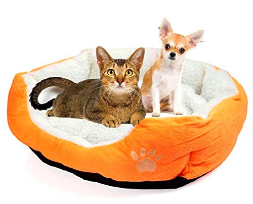 kingtoys Cuccia, Bella Forma Rotonda o Ovale, fossetta, Morbido Cashmere, Nido per Cani, Cuccia per Cani, Grande Dimensione, Arancione