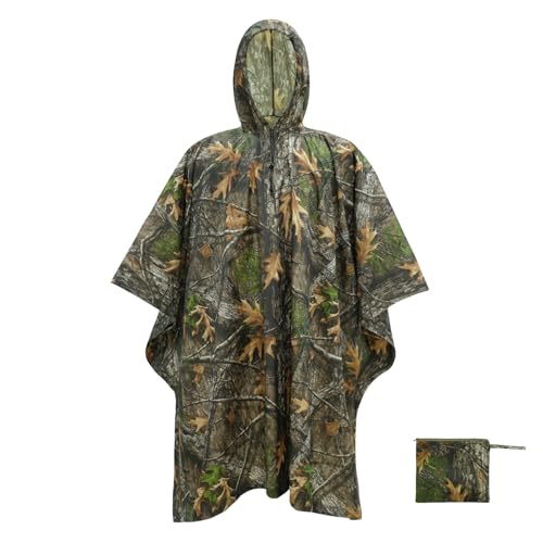 LOOGU Camo Rain Poncho with Hood Waterproof Lightweight Raincoat Rain Gear Men Women Outdoor Camping Hunting Hiking Fishing