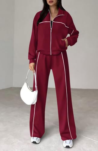 Image of BTFBM Women's Two Piece Tracksuit Fall 2026 Long Sleeve Zip Up Sweatshirt Long Pants Outfits Jogger Sweatsuit Sets