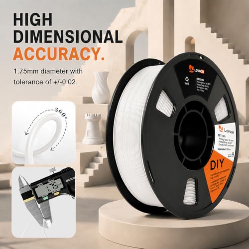 Image of LOVOON PLA 3D Printer Filament PLA Filament 1.75mm, Dimensional Accuracy + /- 0.02 mm, Neatly Wound 3D Printing Filament, Fit Most FDM Printer, 1KG Spool(2.2lbs), White
