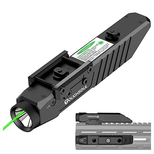TOUGHSOUL Tactical Flashlight Green Red Laser Sight Combo, 1450 Lumen Picatinny Rail MLOK Mounted Rechargeable Rifle Flashlight (Green Laser)
