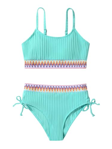 Image of Girls Swimsuits Teen Girls Two Piece Bathing Suit High Waist Bikini Set with Chest Pad Color Block Swimwear 9-16T