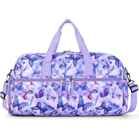 Choco Mocha Girls Duffle Bag for Travel Sports Duffle Bag with Shoe Compartment Gym Duffle Tote Bag Dance Duffle Bags for Teen Girls Butterfly Purple Cover