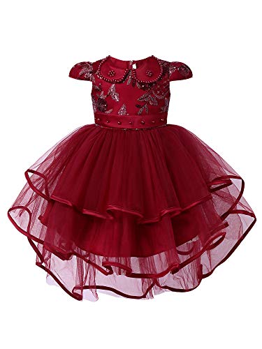 Jelory Baby Girls' Sequined High Low Princess Flower Dress Bridesmaid Wedding Baptism Formal Embroidery Gown Z1 Burgundy 6-9 Months