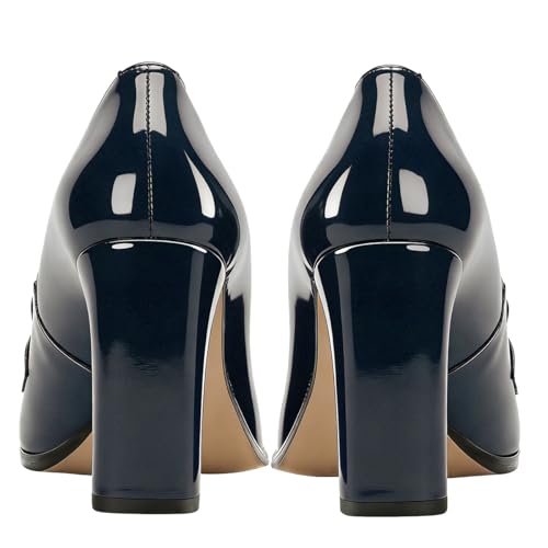 Image of MOOMMO Women Chunky Block Heel Pumps Closed Round Toe Slip On Oxford Loafers Shoes High Heels Snakeskin Work Pump Suede Loafer for Office Ladies Classic Formal Business Professional Fall 4-13 M US