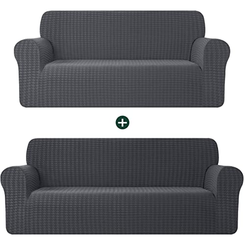 Chun Yi 1 Piece Couch Cover Set, Loveseat Slipcover Bundle Sofa Slipcover For 2 Seater And 3 Seater Couch, Soft Washable Furniture Coat With Elastic Bottom, Spandex Houndstooth Fabric( Dark Gray) #TOP29