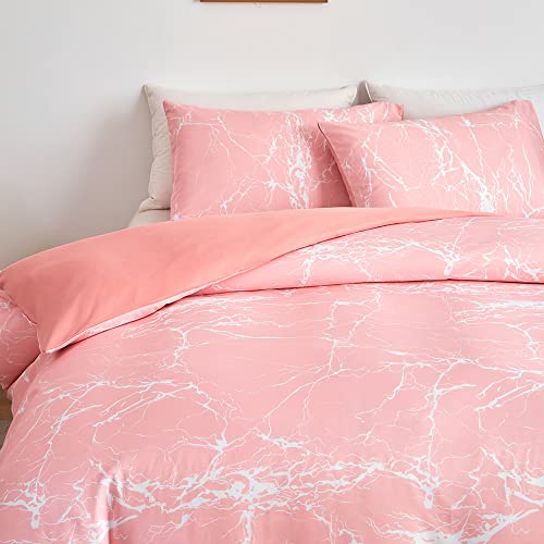 ARYURBU Bettwäsche 155x220 cm Set 2teilig Rosa 1x Bettbezug 155x220cm und 1x Kissenbezug 80x80cm Mikrofaser Marmoriert Weiß Marmor Blitzmuster für Einzelbett mit Reißverschluss Bügelfrei - Image 4