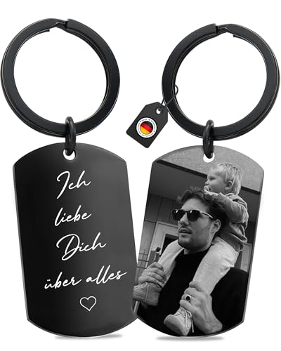 BAVELA Schlüsselanhänger Personalisiert mit Bild Gravur| Partner Geschenk| Personalisierte Geschenke | Wasserfester Schlüsselanhänger Foto | Pärchen Geschenke aus Edelstahl (Klassisch)