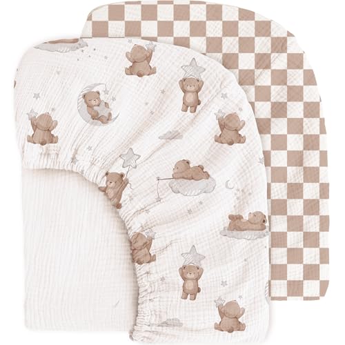 Image of MairMore Muslin Cotton Crib Sheets - Neutral Fitted Sheets for Standard Crib& Toddler Mattress Soft and Breathable Baby Sheets for Boys and Girls - 28"x52"