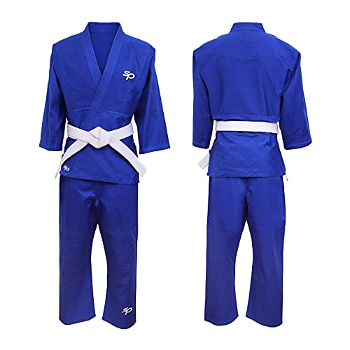 Starpro Kimono Judo - Uniforme Professionnel pour Entraînement et Compétition en Arts Martiaux, MMA, Taekwondo pour Hommes, Femmes & Enfants en 350 gr - 110-200 cm - Blanc et Bleu Cover
