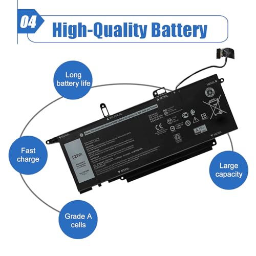 Image of 52Wh NF2MW Laptop Battery Replacement for Dell Latitude 7400 2-in-1 Latitude 14 9410 2-in-1 Series 085XM8 08W3YY C76H7 0C76H7 7146W G8F6M 0G8F6M 02K0CK DJ5GG P110G P110G001 7.6V 6500mAh