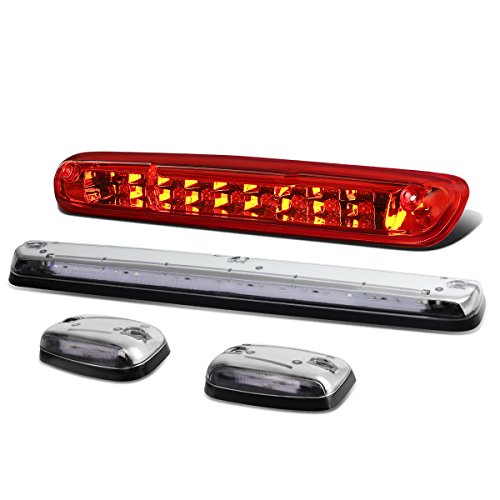 Auto Dynasty Compatible with Silverado/Sierra GMT900 Chrome Housing Blue LED Cab Roof Running Light + Dual Row Red 3rd Brake Light