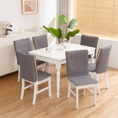 Image of HOMETHREADS Non-Slip Chair Cover-Universal Fit for Kitchen & Dining Chairs-Cushioned Comfort - Stylish Machine Washable Seat Cover -145x45Cm (Grey, Pack of 2)