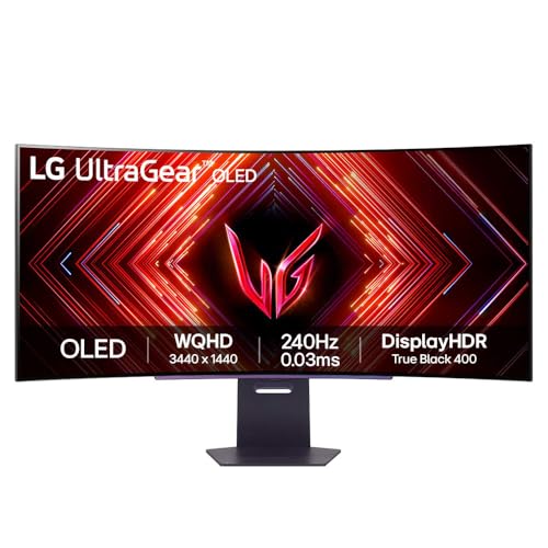Monitor Gamer LG UltraGear OLED Curvo – Tela OLED 45”, 2K QHD, HDR400 True black, 240Hz, 0,03ms (GtG), NVIDIA® G-SYNC®, AMD FreeSync™ Premium Pro, Taxa de Contraste 1.5M:1 – 45GS95QE-B