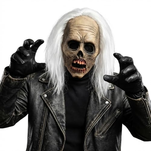 x-merry toy Horror Latex Zombie Mask Adult Realistic Full Head Cover Scary Vampire Masks with Hair Halloween Cosplay Costume Party Props