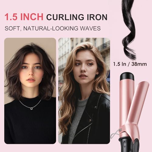 Image of Curling Iron Wand for Long Short Hair, Ceramic Barrel Hair Curler with 14 Adjustable Temperature, Dual Voltage Travel Styler, 30s Heat Up & Auto Shut Off (1 1 /2 inch)
