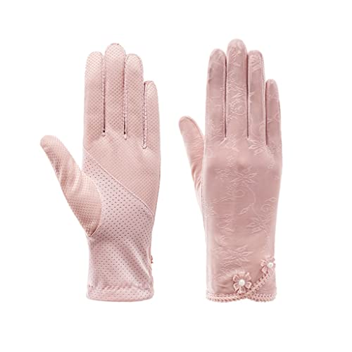WSKDHD Guantes de seda de hielo de verano para mujer, encaje fino, elástico, para conducir, montar a caballo, transpirable, pantalla táctil (color: D, tamaño: 23 x 8,5 cm)
