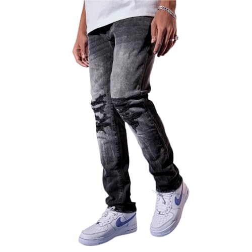Men Collins Fordham Denim Shreds on Knees Jeans (Black Shadow)