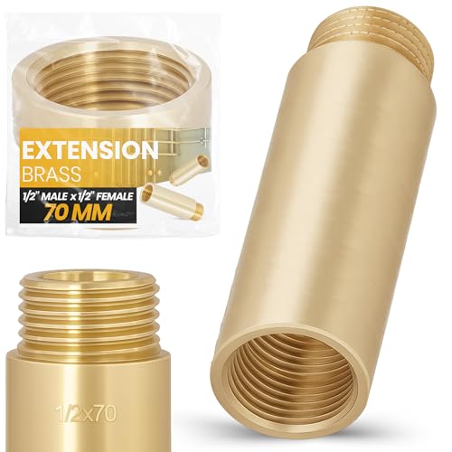 Instalguru Prolongador Latón Grifo Tubería 1/2’’ Rosca Hembra/Macho 70 mm Accesorio Extensión Fontanería Instalación Ducha Conexión Técnica Compatible