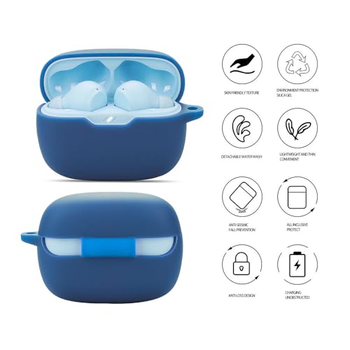 Image of WELCROS Silicone Cover Case with Carbiner Compatible with JBL Wave Beam 2 (2024) Earbuds (Blue, Lanyard + Keychain)
