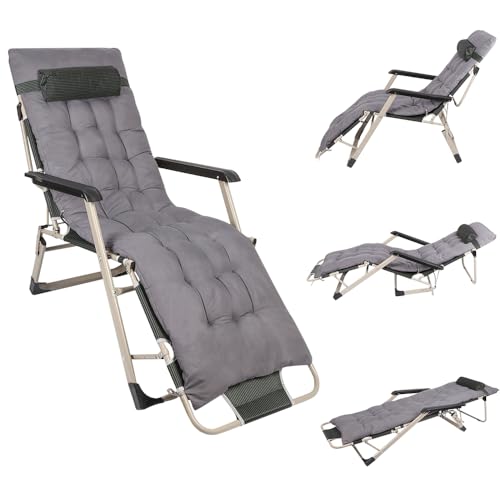 OHMG Fauteuil de Jardin Pliable & Inclinable avec Rembourrage,Repose Pieds,Accoudoirs,Appuie-tête Amovible,Chaise Longue Exterieur,Structure en Acier...