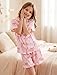 Mikrdoo Tween Girls Pajamas Elegant Silky Satin 2 Piece Fashion Summer Cute PJs, Pink Striped Bow,Size 10 Years