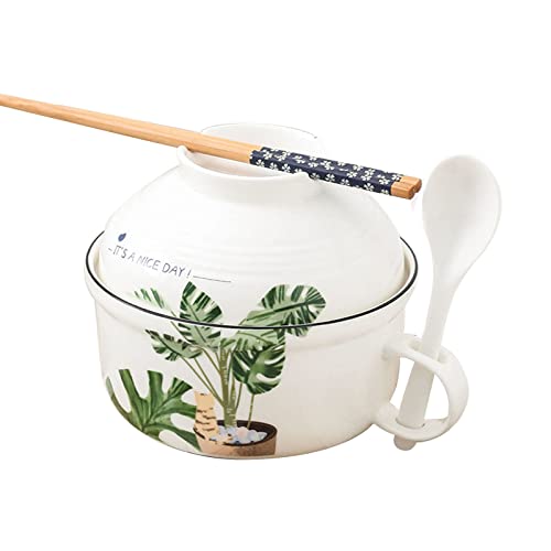 Haifle 900ml Keramische Instant Nudelschüssel Mit Deckel, Ramenschale Aus Porzellan Mit Griff Und Stäbchen, Mikrowellenschüssel, Für Schlafsaal & Zuhause-ein Cover