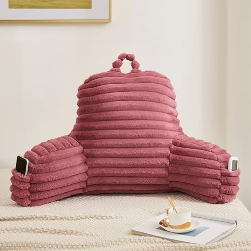 Memfydu Faux Fur Fluffy Dusty Rose Reading Pillow With Pockets thumb #2