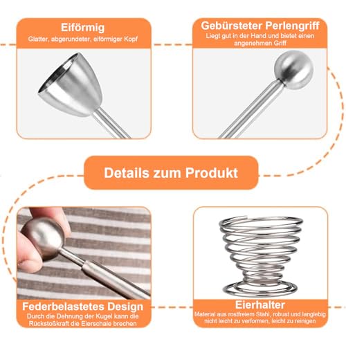 ORAGKE Eierköpfer Edelstahl und Eierbecher Edelstahl 2er Set – Eier in Sekunden öffnen – Eieröffner und Federeierbecher Spülmaschinenfest – Premium Küchenhelfer für perfekte Frühstückseier – Bild 6