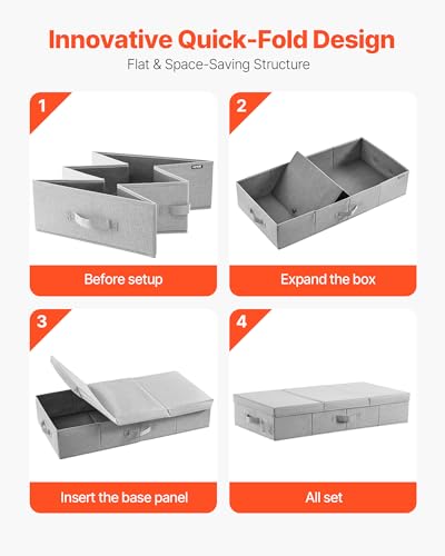 Image of VEVOR Under Bed Storage with Lids, 31.7 x 15.9 x 6.1 Inch, 48L Large Underbed Clothes Storage Containers, Low Profile Gray Under Bed Drawer Shoe Organizer Bins Box for Blanket Shoe Bedroom, 2 Pack