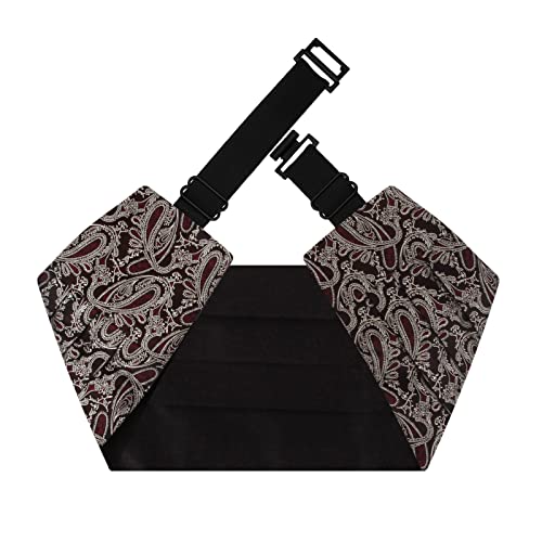 Epoint Cummerbunds For Wedding Elastic-Band Man Wardrobe Paislry Pretied Bowtie Pocket-Square Cuff-Link Set Red Jacquard Silk Wedding Numbers C.b.ae.o.003 Burgundy,Beige #TOP3